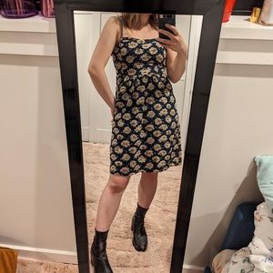 Vintage floral navy with yellow flowers double layered dress